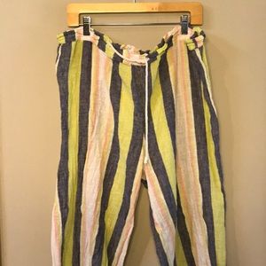 LOFT Drawstring Stripes Linen Crop Pants